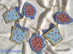 Guirlande De Noël, Mosaïque, émaux De Briare, Bleu, Sapin