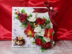 Tableau D'art Floral Fleurs Couleurs Blanches Rouge Artificielles Noël