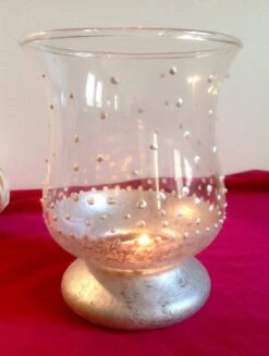 Photophore De Noël En Verre Peint à La Main Argent Et Nacré