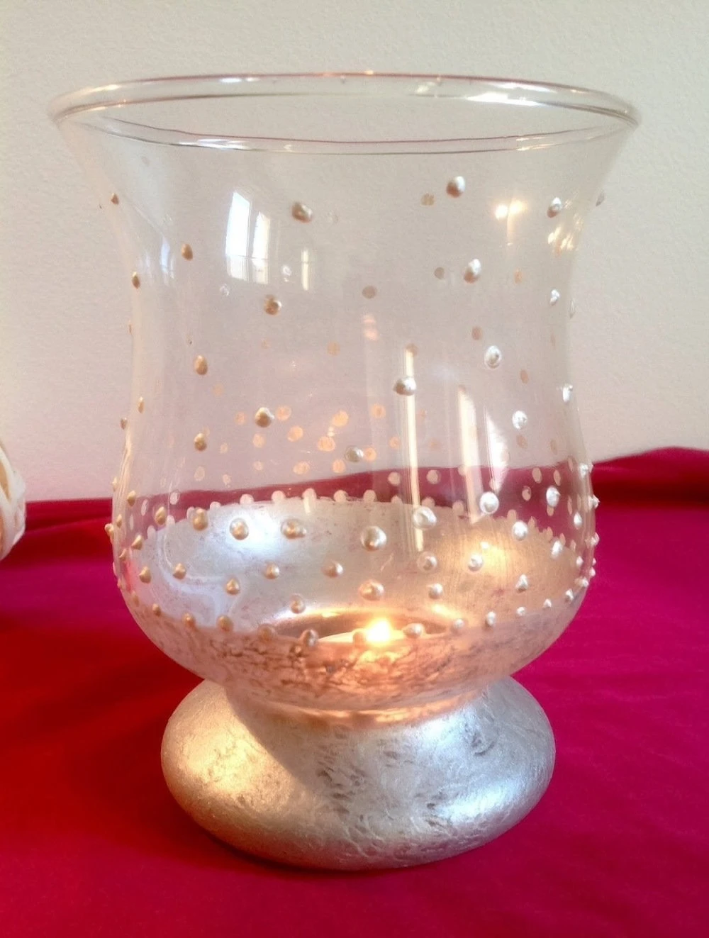 Photophore De Noël En Verre Peint à La Main Argent Et Nacré 1 Photophore De Noël En Verre Peint à La Main Argent Et Nacré