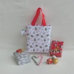 Tote Bag Enfant Fille Jusque 5 Ans, Sac Shopping Marché De Noël, Tissu Houx Et Canne De Sucre D'orge, Idée Emballage Cadeau