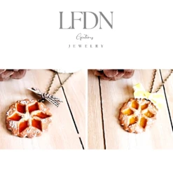 Collier Biscuit Noël En Fimo, Pendentif Biscuit Linzer Confiture, Bijoux Noël, Bijoux Gourmands