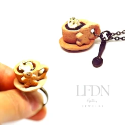 Collier Tasse, Bague Bonhomme Pain D'épices En Fimo, Bijoux Gourmands, Pendentif Fimo Noël