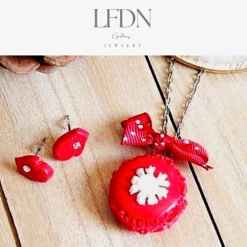 Collier Macaron Noël En Fimo, Boucles D'oreille Moufles, Bijoux Gourmands, Pendentif Noël