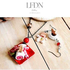 Collier Assiette En Fimo, Boucles D'oreille Gingerbread, Bijoux Gourmands, Bijoux Noël En Fimo
