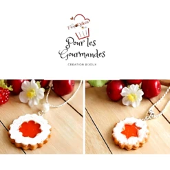 Collier Biscuit Noël En Fimo, Bijoux Gourmands, Pendentif Biscuit Confiture