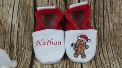 Chaussons Souple Cuir, Simili Cuir, Bébé / Enfant, Chausson Personnalisé, Bonhomme Pain D'épice Noël