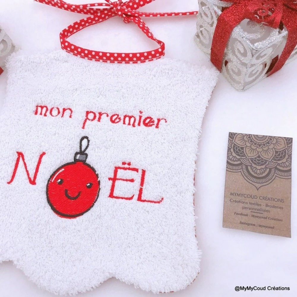 Bavoir Bébé Brodé Mon 1er Noël Boule 2 Bavoir Bébé Brodé Mon 1er Noël Boule – Image 2