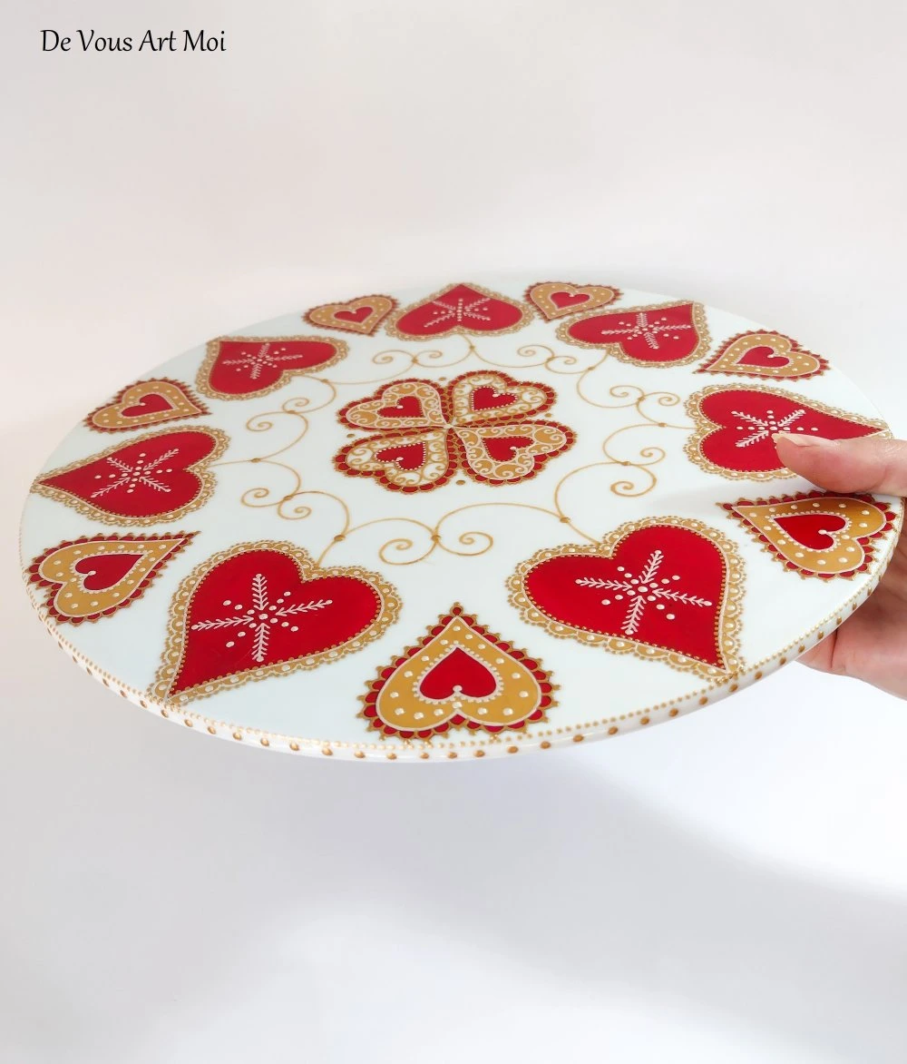 Présentoir Serviteur Gâteau Plat Sur Pied Thème Noël Céramique Porcelaine Peinte à La Main 2 Présentoir Serviteur Gâteau Plat Sur Pied Thème Noël Céramique Porcelaine Peinte à La Main – Image 2