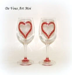 Verre Vin Thème Noël,duo De Verre à Vin,motif Coeur Rouge,fait Main
