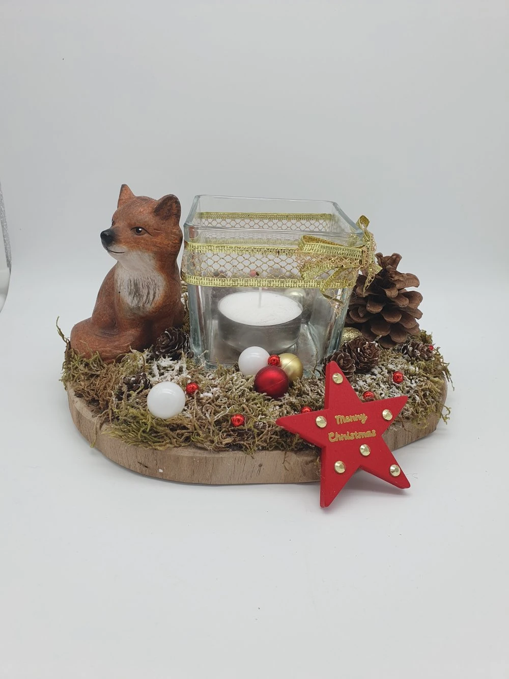 Centre De Table Noël - Jour De L'an / Décoration De Table Ou Autre Avec Bougeoir Et Renard 4 Centre De Table Noël - Jour De L'an / Décoration De Table Ou Autre Avec Bougeoir Et Renard – Image 4