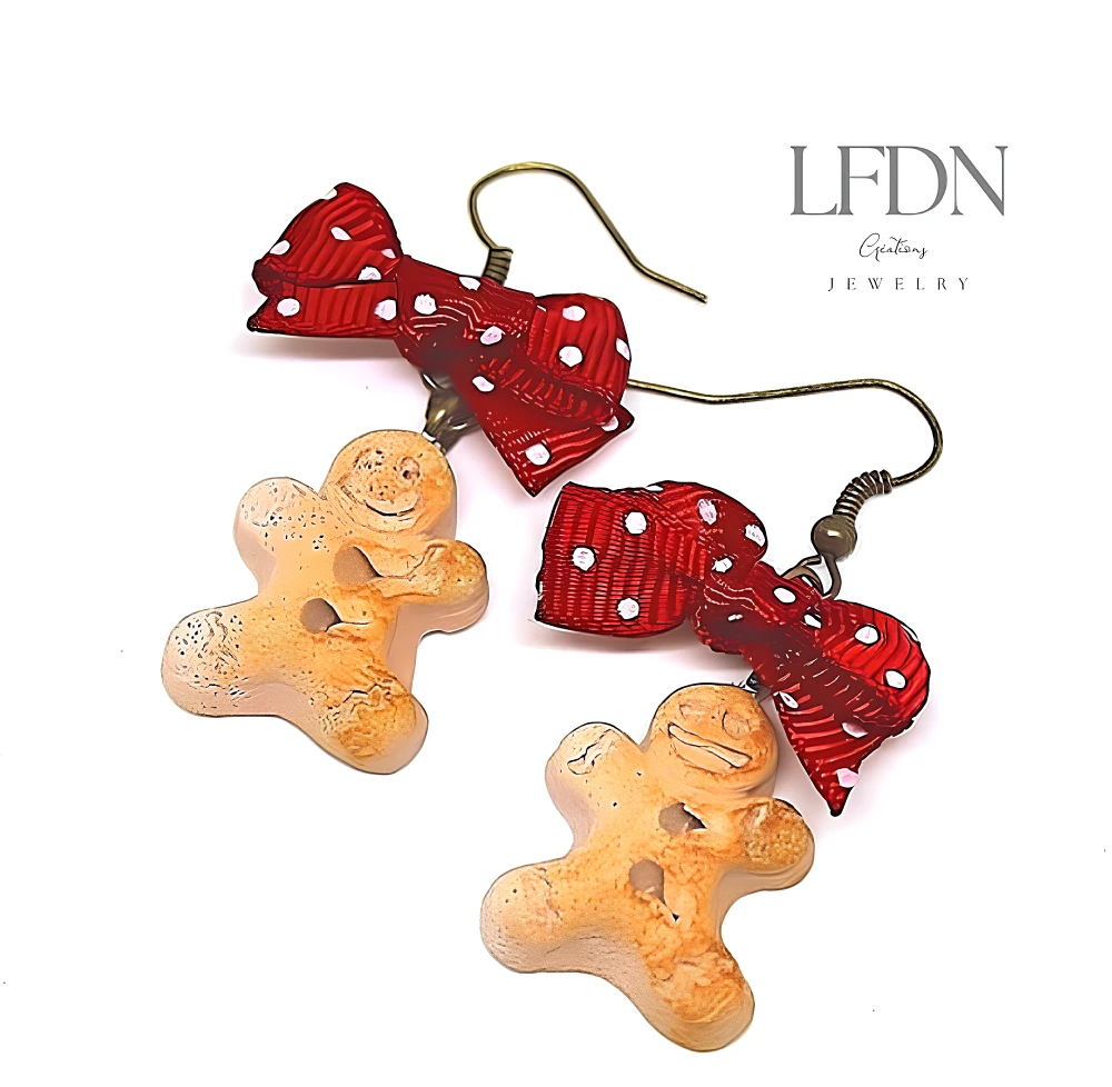 Collier Tarte Chocolat Noël En Fimo, Boucles D'oreille Biscuit Noël, Bijoux Gingerbread Fimo, Bijoux Gourmands 3 Collier Tarte Chocolat Noël En Fimo, Boucles D'oreille Biscuit Noël, Bijoux Gingerbread Fimo, Bijoux Gourmands – Image 3