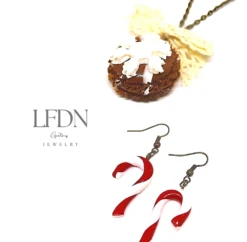 Collier Macaron Noël En Fimo, Flocon De Neige Fimo, Boucles D'oreille Sucre D'orge, Bijoux Gourmands, Bijoux Fantaisie