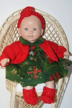 Vêtement Pour Poupée 30 Cm Thème Noël Robe Verte Et Rouge Imprimé Petits Paquets Cadeaux