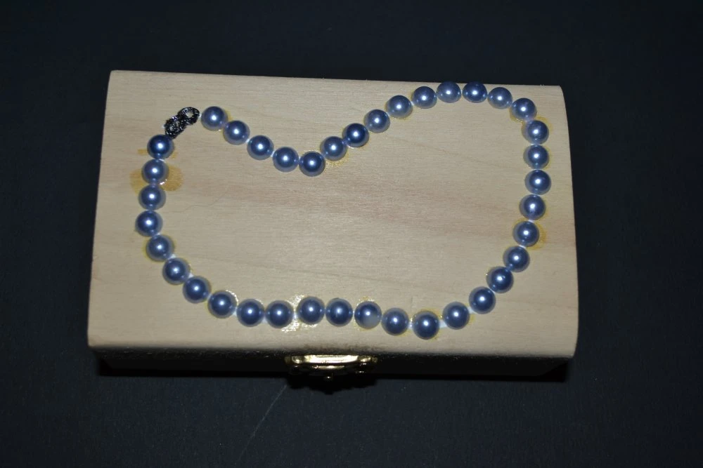 Boite De Noël,boite à Bijoux En Bois Décorée Perles Et Peinte "collier De Perles Bleues" 2 Boite De Noël,boite à Bijoux En Bois Décorée Perles Et Peinte "collier De Perles Bleues" – Image 2