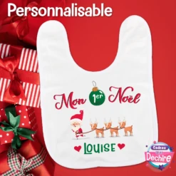 Bavoir Bébé Blanc - Idée Cadeau De Naissance - Bavoir Noël - Bavoir Personnalisable