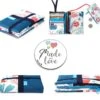 Portefeuille Similicuir Turquoise Tissu Fleurs, Porte Cartes Cuir, Portefeuille Passeport, Cadeau Femme Noël
