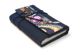 Protège Livre Poche Tissu Wax Et Lin Bleu Marine, Couverture De Livre Avec Lien, Protège Carnet, Agenda, Grand Format, Cadeau Noël Femme