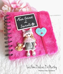 Carnet à Secrets Décor Fimo, Poupée Polymère, Journal Intime Fille, Ours En Fimo, Idée Cadeau Noël Fait Main