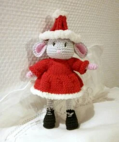 Souris De Noël Doudou Fait Main En Coton Pièce Unique