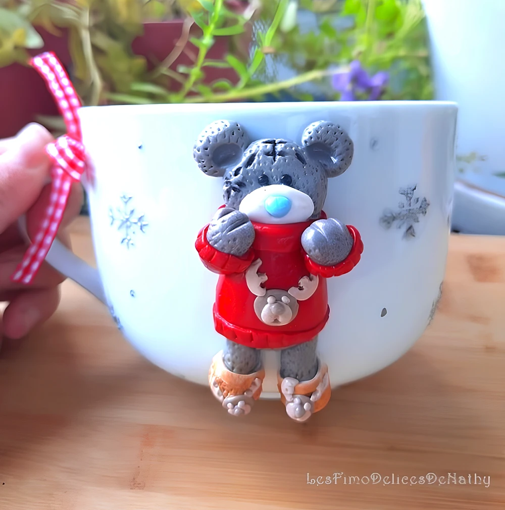 Tasse Décor Ourson Noël En Fimo, Vaisselle Décorée Ours, Bol Animaux En Fimo 1 Tasse Décor Ourson Noël En Fimo, Vaisselle Décorée Ours, Bol Animaux En Fimo