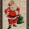 Père Noël Couronne Gui Hotte Rennes Lutin Retro Vintage Art Print Décoration Murale Cadeau Poster Original Dictionnaire Page Impression