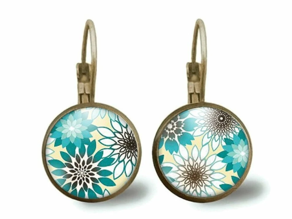 Boucles D'oreilles Illustrées Avec Cabochon En Verre -fleurs D'été-, Parure, Cadeau Noël, Cadeau Femme Anniversaire, Bronze (ref.8) 1 Boucles D'oreilles Illustrées Avec Cabochon En Verre -fleurs D'été-, Parure, Cadeau Noël, Cadeau Femme Anniversaire, Bronze (ref.8)