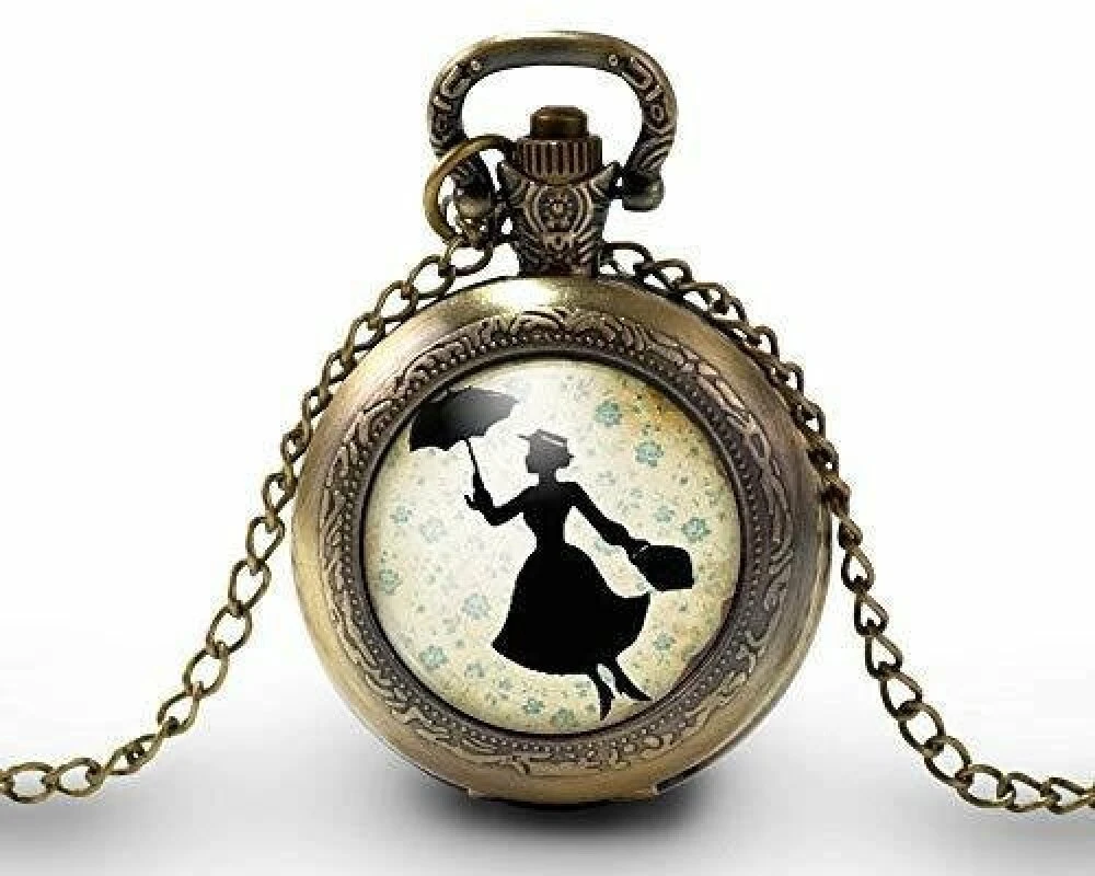 Montre à Gousset, Sautoir Illustré -mary Poppins-, Cadeau De Noël Femme - Anniversaire Femme - Saint Valentin - Bronze (ref.95) Fba 1 Montre à Gousset, Sautoir Illustré -mary Poppins-, Cadeau De Noël Femme - Anniversaire Femme - Saint Valentin - Bronze (ref.95) Fba