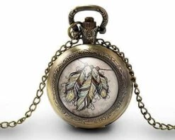 Montre Ă Gousset, Sautoir IllustrĂ© -l'attrape-rĂȘves- Femme Cadeau De NoĂ«l - Anniversaire Femme - Saint Valentin - Bronze (ref.69-1)