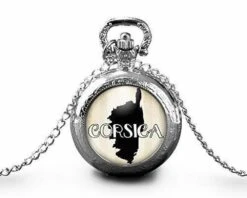 Montre à Gousset, Sautoir Illustré -corse-, Femme Cadeau De Noël - Femme Anniversaire - Saint Valentin - Argent (ref.74a)