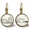 Boucles D'oreilles Cabochon Illustrées -les Deux Chats-, Femme, Cadeau De Noël - Anniversaire Femme - Saint Valentin - Bronze (ref.77)