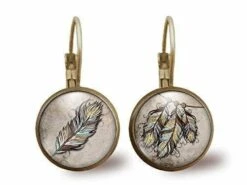 Boucles D'oreilles Cabochon -l'attrape-rêves- Cadeau De Noël Femme - Anniversaire Femme - Saint Valentin - Bronze (ref.69-1)