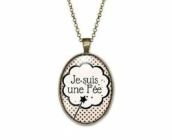 Collier Cabochon Petite Baguette -je Suis Une Fée- Femme, Cadeau De Noël - Anniversaire Femme - Saint Valentin - Bronze (ref.37)
