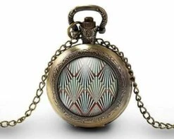 Montre à Gousset, Sautoir Illustré-diamant -diamants Abstraits-cadeau De Noël Femme-anniversaire De Femme -saint Valentin - Bronze (ref.17)