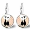 Boucles D'oreilles Chat Cabochon -chats Amoureux- Cadeau De Noël Femme - Anniversaire Femme - Saint Valentin - Argent Antique (ref.19a)