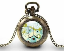 Montre à Gousset, Sautoir Illustré, Hibou -hibou-, Cadeau De Noël Femme - Anniversaire Femme - Saint Valentin - Bronze (ref.79)