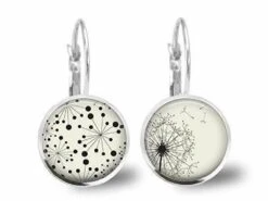 Boucles D'oreilles Cabochon Ciseaux, -pissenlits-, Cadeau De Noël Femme - Anniversaire Femme - Saint Valentin - Argent Antique (ref.91a) Fba