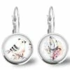Boucles D'oreilles Cabochon -plumes De Pastel-, Cadeau De Noël Femme - Anniversaire Femme - Saint Valentin - Argent Antique (ref.67a)