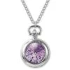 Montre à Gousset, Sautoir Illustré -papillon -papillon Violet-cadeau De Noël Femme - Anniversaire Femme - Saint Valentin - Argent (ref.43a)