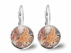 Boucles D'oreilles Fleur Cabochon -fleurs De Cachemire- Cadeau De Noël Femme - Anniversaire Femme -saint Valentin-argent Antique-antiquité