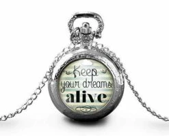 Montre à Gousset, Sautoir Illustré -sweet Dreams-, Femme Cadeau De Noël - Femme Anniversaire - Saint Valentin - Argent (ref.76a)