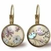 Boucles D'oreilles Cabochon, Petites Boucles D'oreilles Illustrées, -fleurs Pastel-, Cadeau De Noël Femme - Anniversaire Femme - Bronze