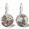Boucles D'oreilles Cabochon Papillons -la Carte Postale-, Parure, Cadeau De Noël, Cadeau Femme, Cadeau De La Saint-valentin, Argent Antique