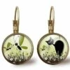 Boucles D'oreilles Cabochon -le Chat Dans Le Pré-, Cadeau De Noël Femme - Anniversaire Femme - Saint Valentin - Bronze (ref.70-2)
