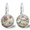 Boucles D'oreilles Cabochon, Boucles D'oreilles Illustrées De Petites Filles, -fleurs Pastel-, Cadeau De Noël Femme-saint Valentin - Antique