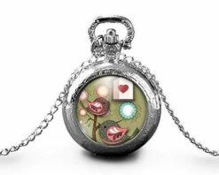 Montre à Gousset, Sautoir Illustré -oiseau -oiseaux Amoureux-cadeau De Noël Femme-anniversaire De Femme - Saint Valentin - Argent (ref.48a)