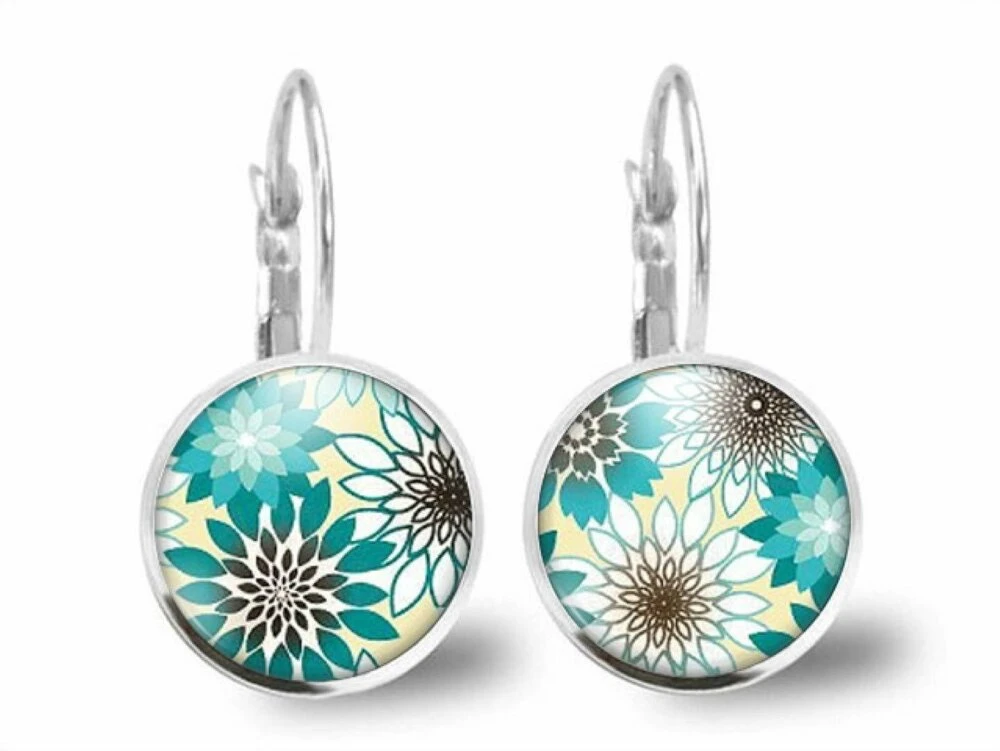 Boucles D'oreilles Fleur Cabochon -fleurs D'été- Cadeau De Noël Femme - Anniversaire Femme - Saint Valentin - Argent Antique (ref.8a) 2 Boucles D'oreilles Fleur Cabochon -fleurs D'été- Cadeau De Noël Femme - Anniversaire Femme - Saint Valentin - Argent Antique (ref.8a) – Image 2