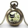 Montre à Gousset, Sautoir Illustré -le Chat Dans La Prairie-, Cadeau De Noël Femme - Anniversaire Femme - Saint Valentin - Bronze (ref.70)