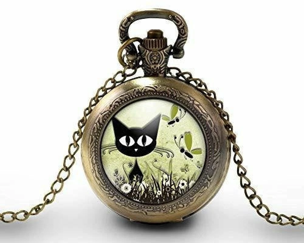 Montre à Gousset, Sautoir Illustré -le Chat Dans La Prairie-, Cadeau De Noël Femme - Anniversaire Femme - Saint Valentin - Bronze (ref.70) 1 Montre à Gousset, Sautoir Illustré -le Chat Dans La Prairie-, Cadeau De Noël Femme - Anniversaire Femme - Saint Valentin - Bronze (ref.70)