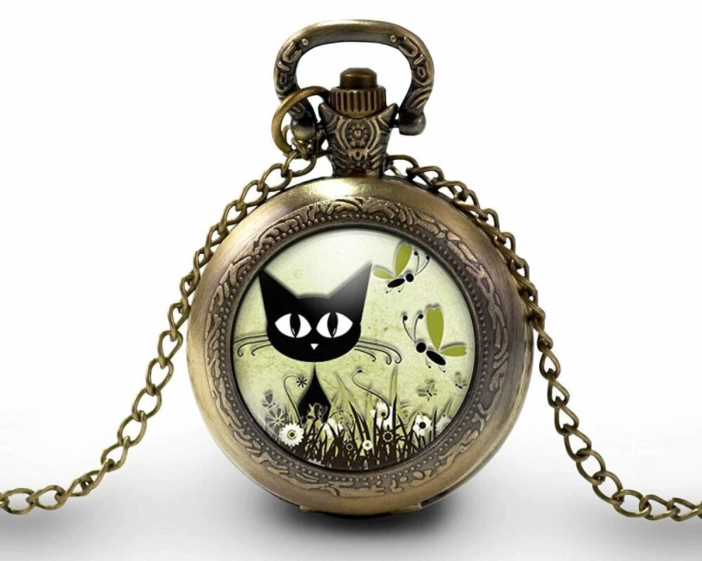 Montre à Gousset, Sautoir Illustré -le Chat Dans La Prairie-, Cadeau De Noël Femme - Anniversaire Femme - Saint Valentin - Bronze (ref.70) 2 Montre à Gousset, Sautoir Illustré -le Chat Dans La Prairie-, Cadeau De Noël Femme - Anniversaire Femme - Saint Valentin - Bronze (ref.70) – Image 2